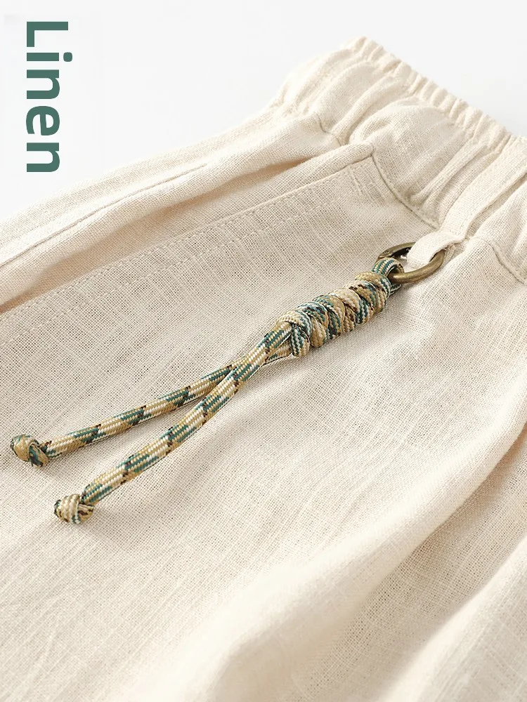 

Мужские летние повседневные брюки из высококачественного льна, тонкие, свободные, с манжетами, в стиле рабочей одежды, из хлопка и льна, дышащие, легкие