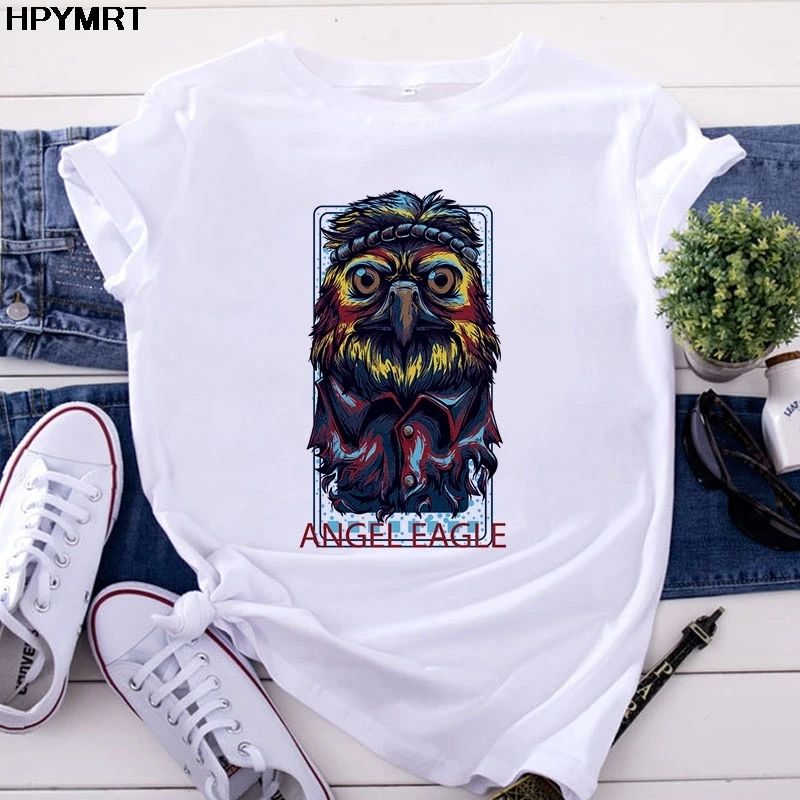 Angel Eagle Printed Women T-shirts Harajuku Graphic Retro T Shirt 2020 New Summer Woman Tshirt Tops Clothing Fashion Tee Female