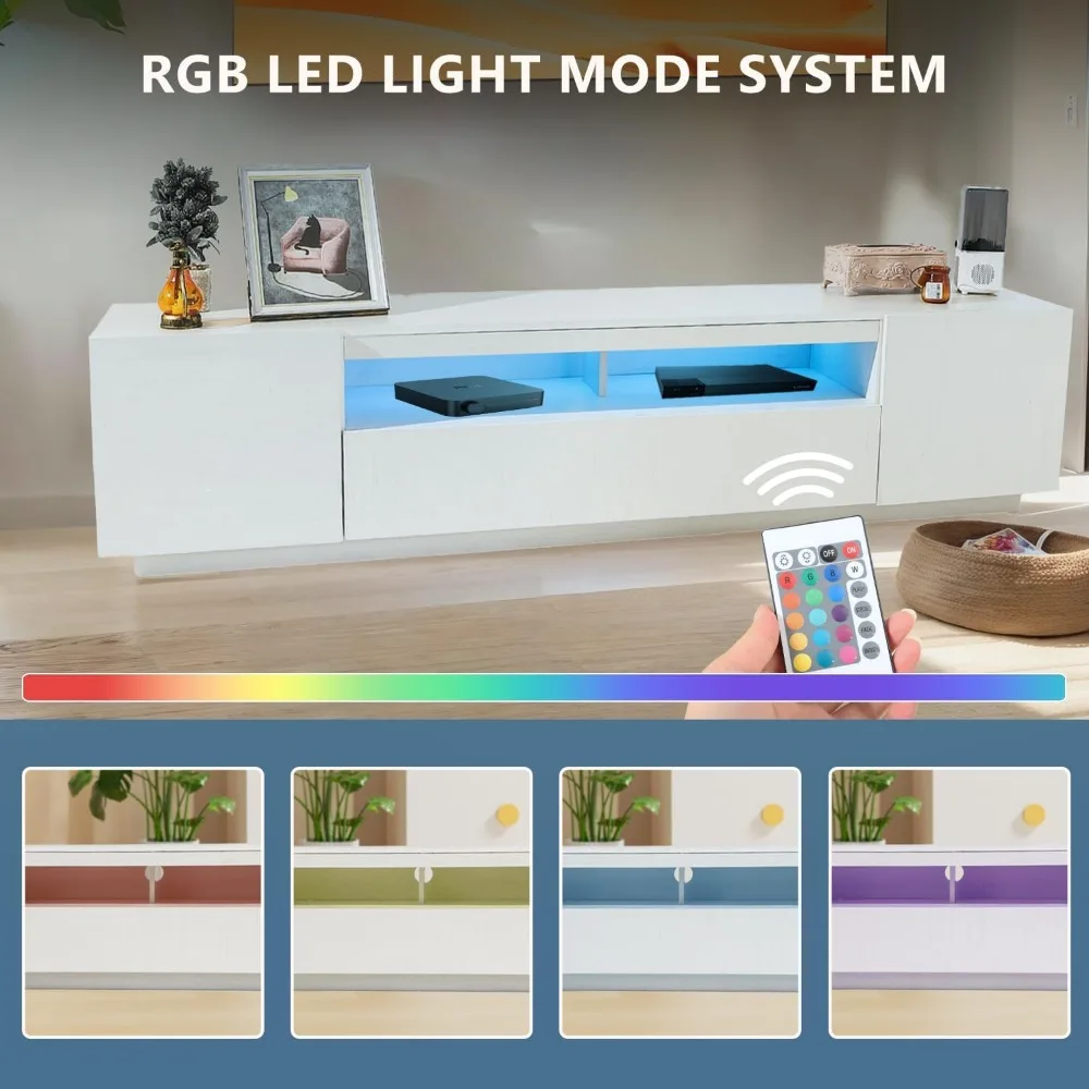 حامل تلفزيون LED، حامل ترفيهي كبير للتلفزيون حتى 80 بوصة، خزانة تلفزيون مع أرفف تخزين، وحدة تحكم تلفزيون قوية