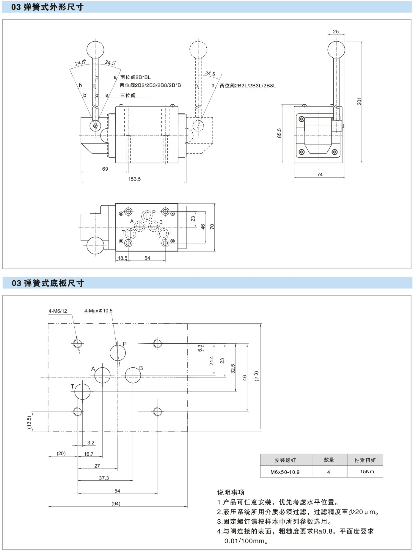 Hydrauliksystem Manuelles Umkehrregelventil Wegeventil FS-02-3C2/OF50 FS- 03/04/06/10