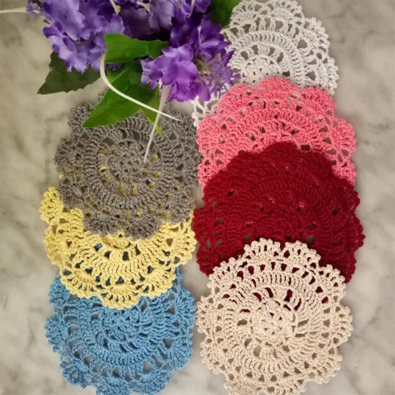 2024 New Handmade Round Lace Cotton Table Place Mat Crochet Coffee Placemat Pad Christmas Drink Coaster Cup Mug Tea Pan Doily