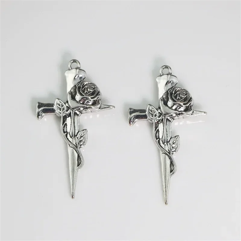 2pcs Vintage Thorn Rose Cross Sword Charms Pendants DIY for Jewelry Making Gothic Style Necklace Accessories