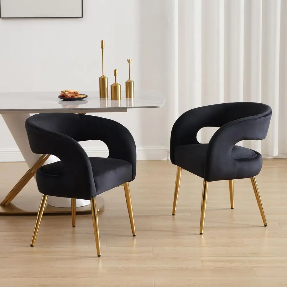 

Velvet Upholstered Dining Chairs Set of 2 with Gold Legs, Hollow Back Design for Elegant Dining Rooms and Kitchens