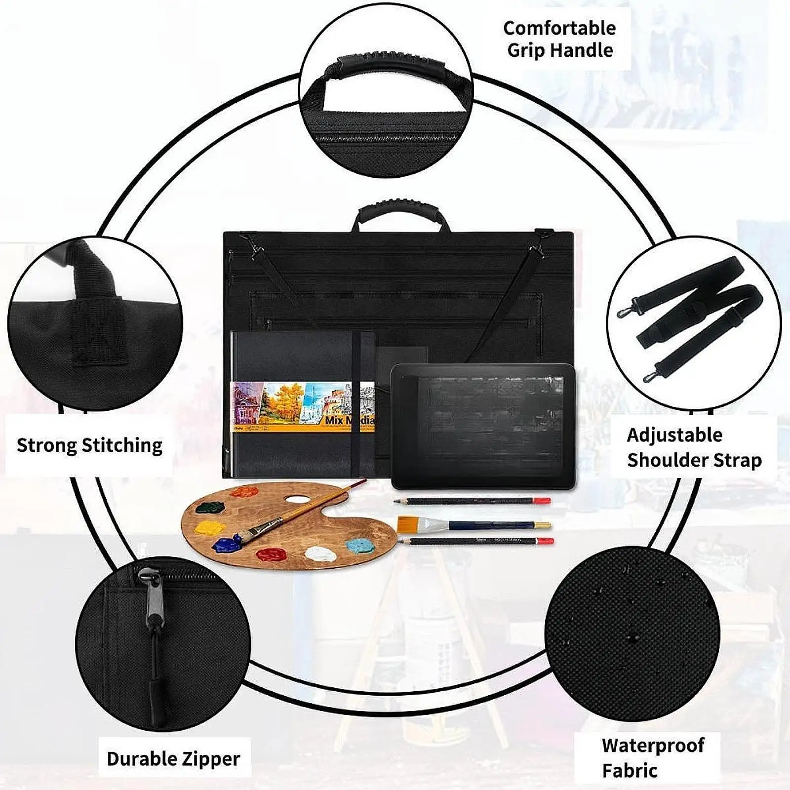 

Art Portfolio Tote Bag Poster Board Storage Bag for Artworks Watercolor Pens