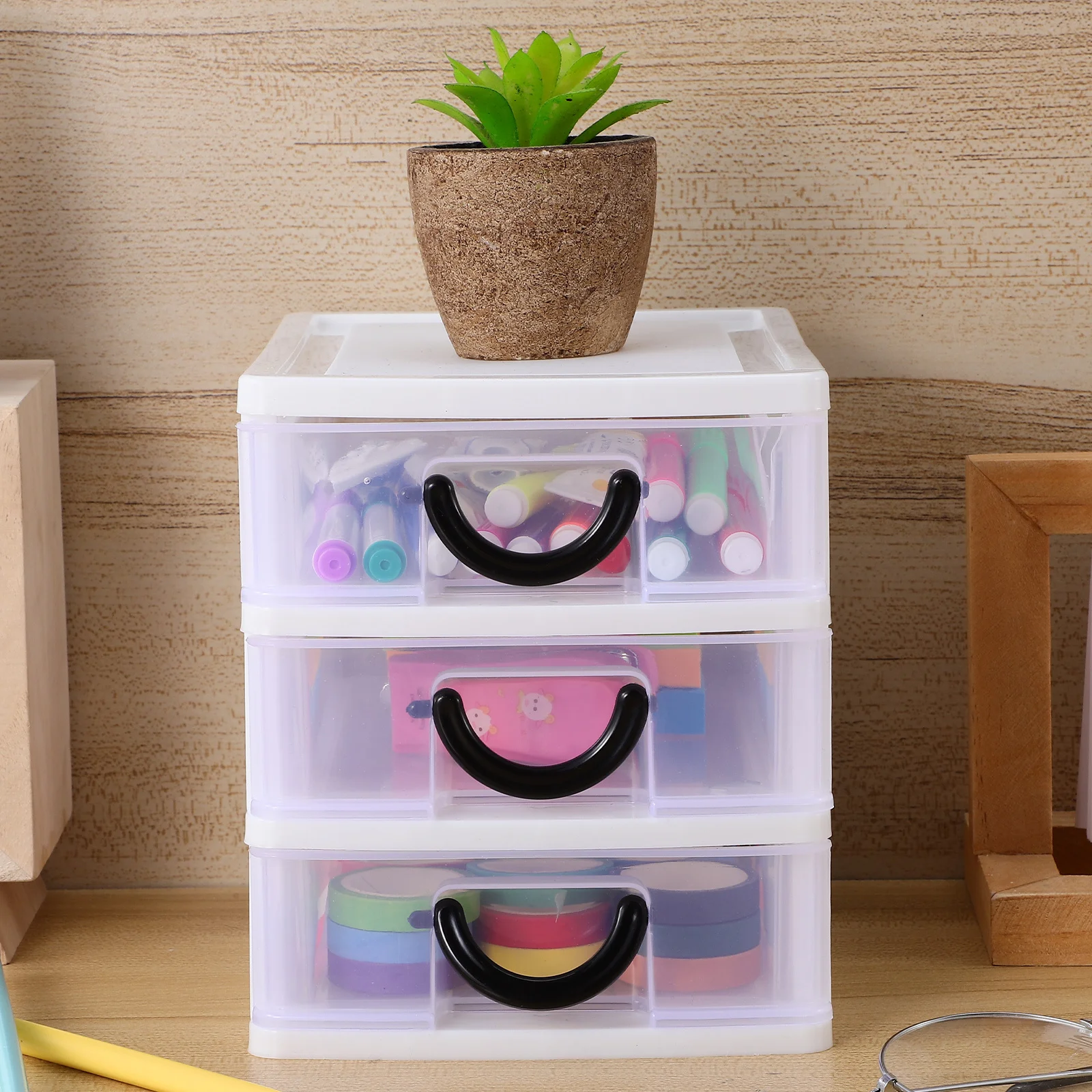 

Desk Organizer Plastic Drawer Makeup Storage Box 3 Drawers Desktop Makeup Holder Sundries Organizer Desktop Storage Case