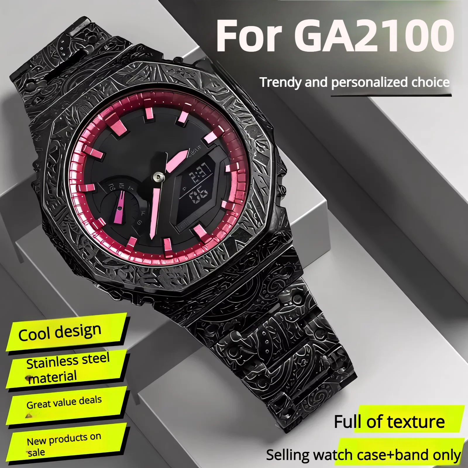

GA2100 Mod комплект корпуса из нержавеющей стали ремешок для Casio G-SHOCK GA-2100/2110 GAB2100 ретро рельефный металлический корпус ремешок для часов аксессуары