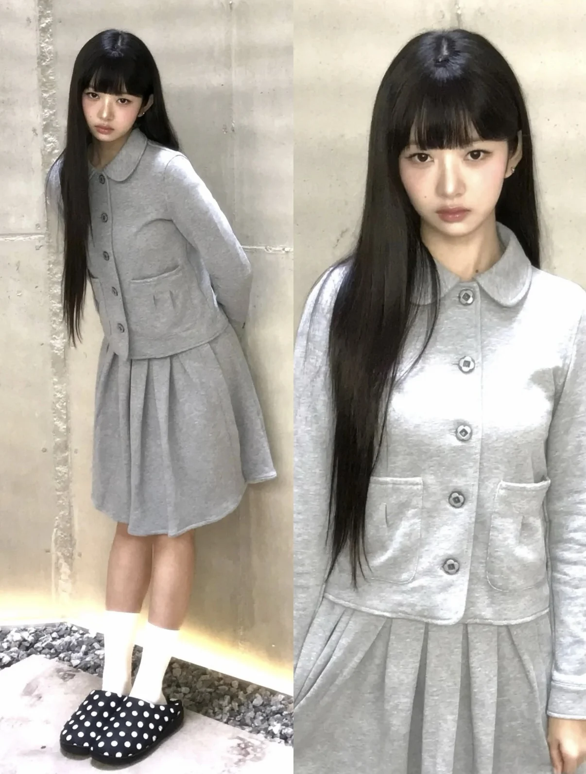 

Coyseio Japanese Sle College Girl Pure Cotton Suit Jaet High Waist Skirt Two Piece Set Warm Long Sve Button up