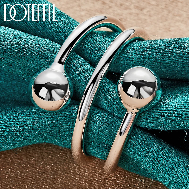 DOTEFFIL 925 Sterling Silver Double Smooth 8mm Beads Ball Ring Dla Kobiety Mężczyzna Moda Ślub Zaręczyny Impreza Prezent Urok Biżuteria