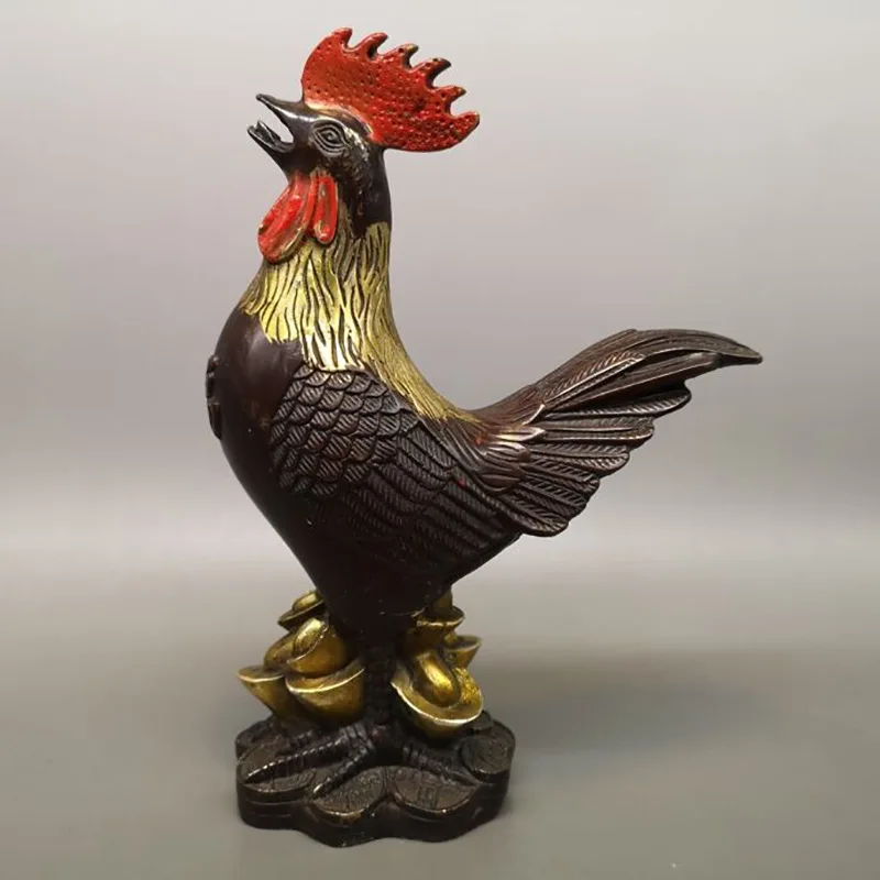 Antique Pure Copper Fu Chicken Home Living Room Decoration Antique Copper Gold Town House Zodiac Chicken Feng Shui Decoration Cr