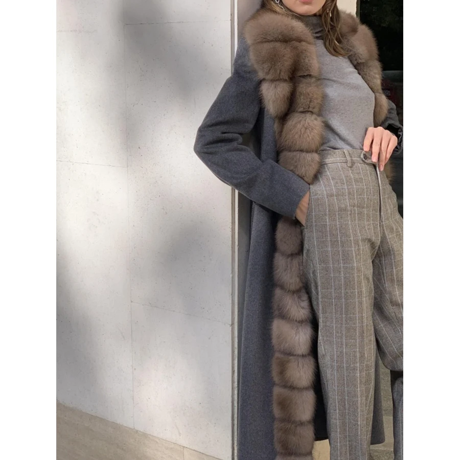 Wool Fur Coat Real Fox Fur Jacket Large Collar Best Selling Women Long Coat For Women 2023 Wool Blend Coat