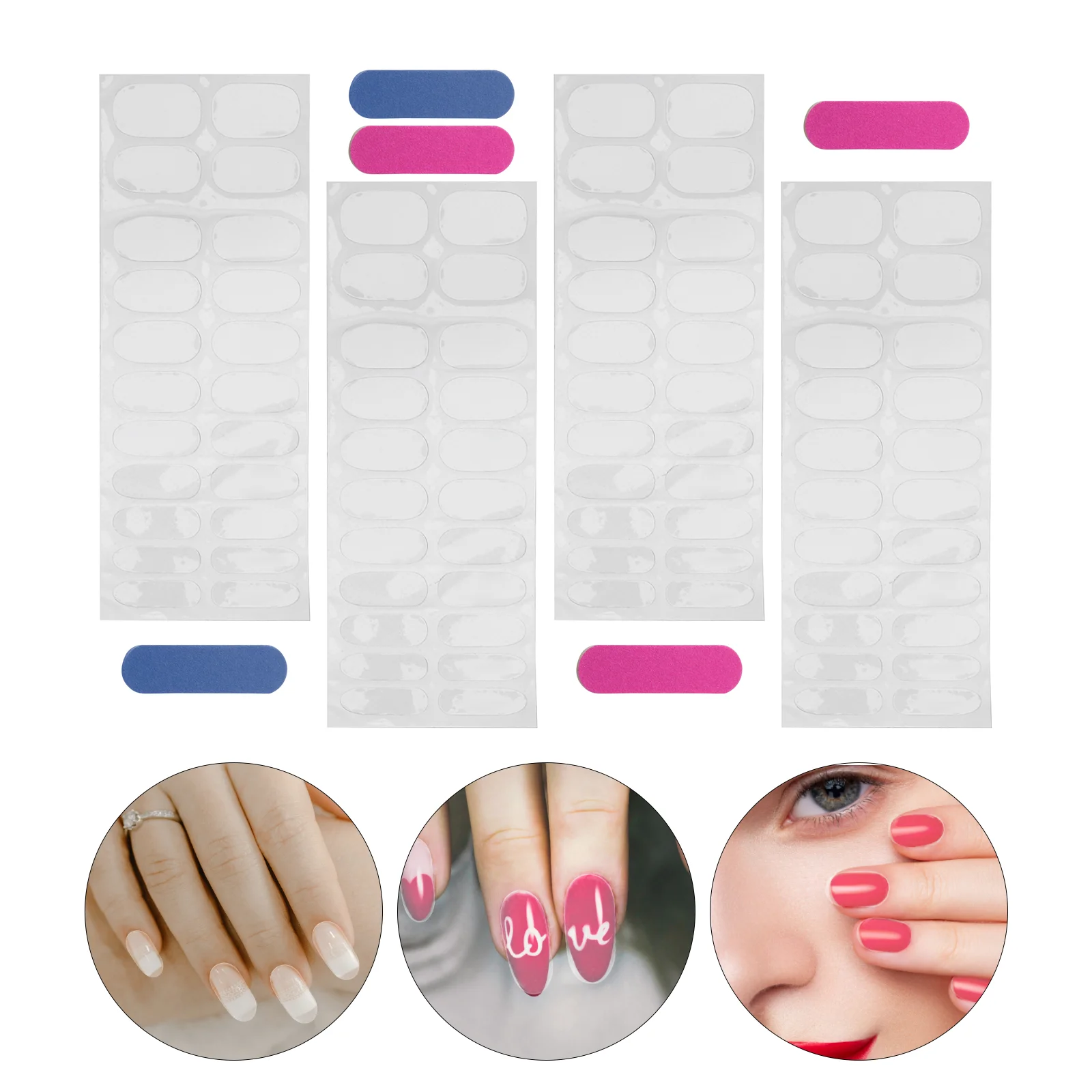 5 Blatt Nagelaufkleber, Gelstreifen, polnische, transparente Wraps, halbgehärtete, transparente Applikationsaufkleber für volle Pops