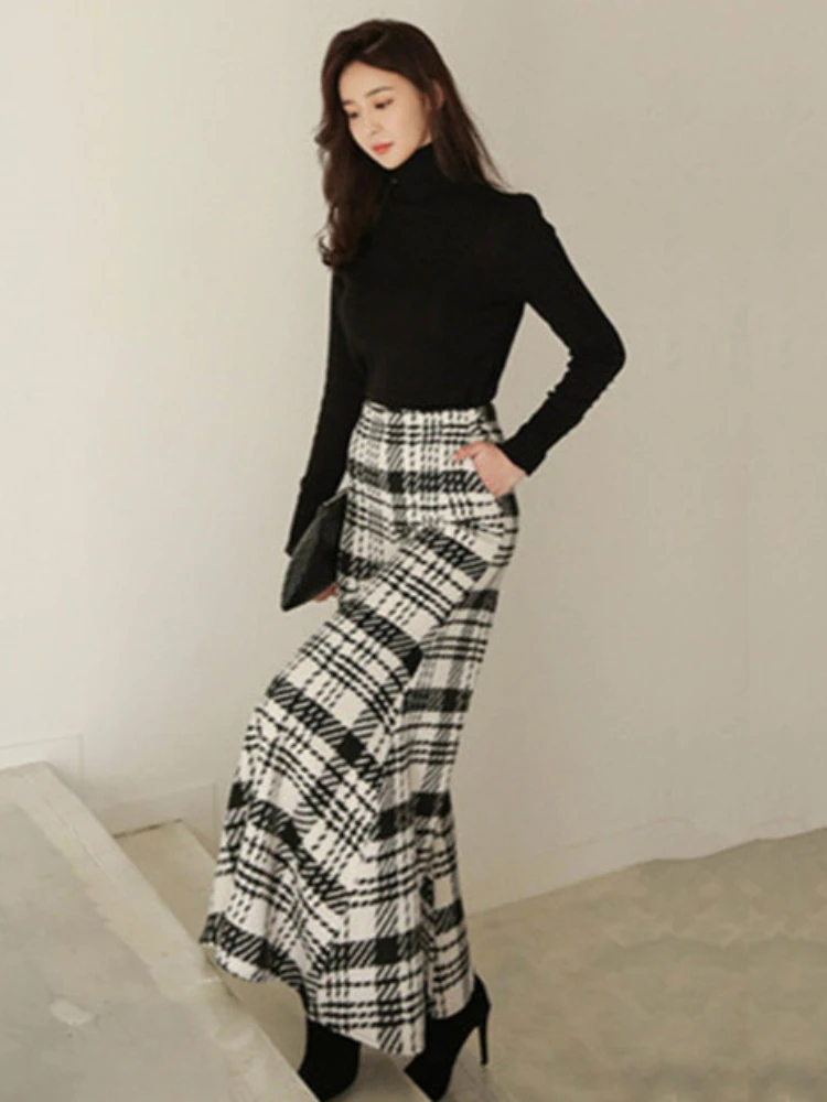 Slim Office Korean Plaid Pant High Waist Trousers Capris 2023 New Fashion Women Casual Wide Leg Pants Female Autumn Winter