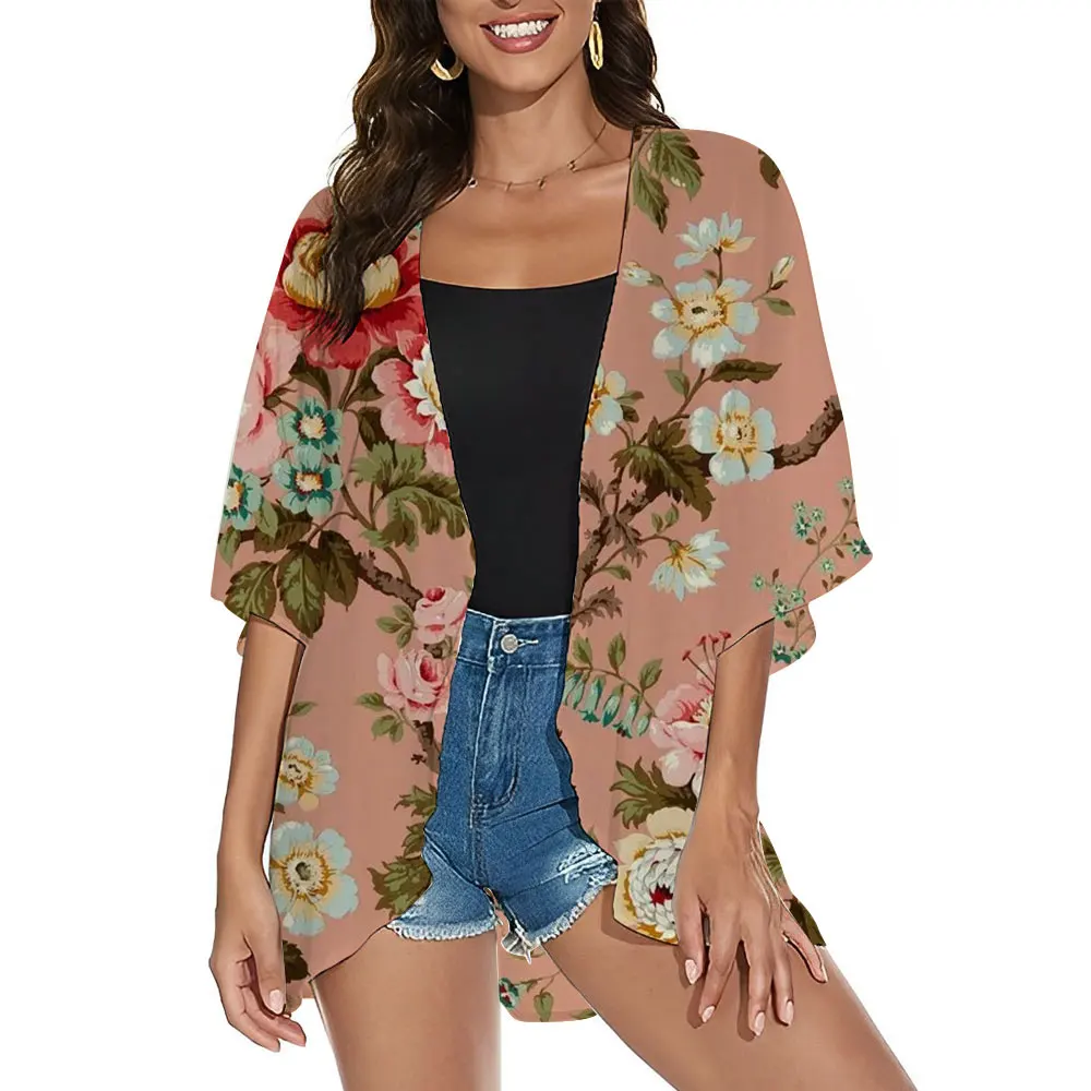 Plus Size Summer Bohemia 3D Printed Kimono Bikini Swimwear Coat Hawaii Style New Kimono Chiffon Cardigan Cover Up Beach Party