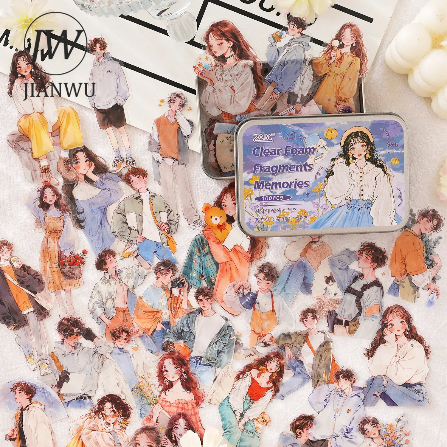 

JIANWU A Poetic Casket Series Vintage Character Landscape Material Collage Scrapbook PET Sticker Creative DIY Journal Stationery