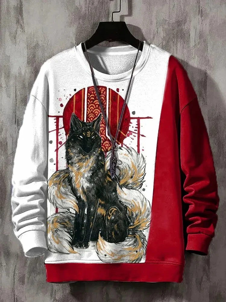 

2025 Street Men's Animal Sweatshirts Long Sleeved Sweatshirt Crew Neck Fashion 3D Printed Japanese Art Prints Casual Sweatshirt