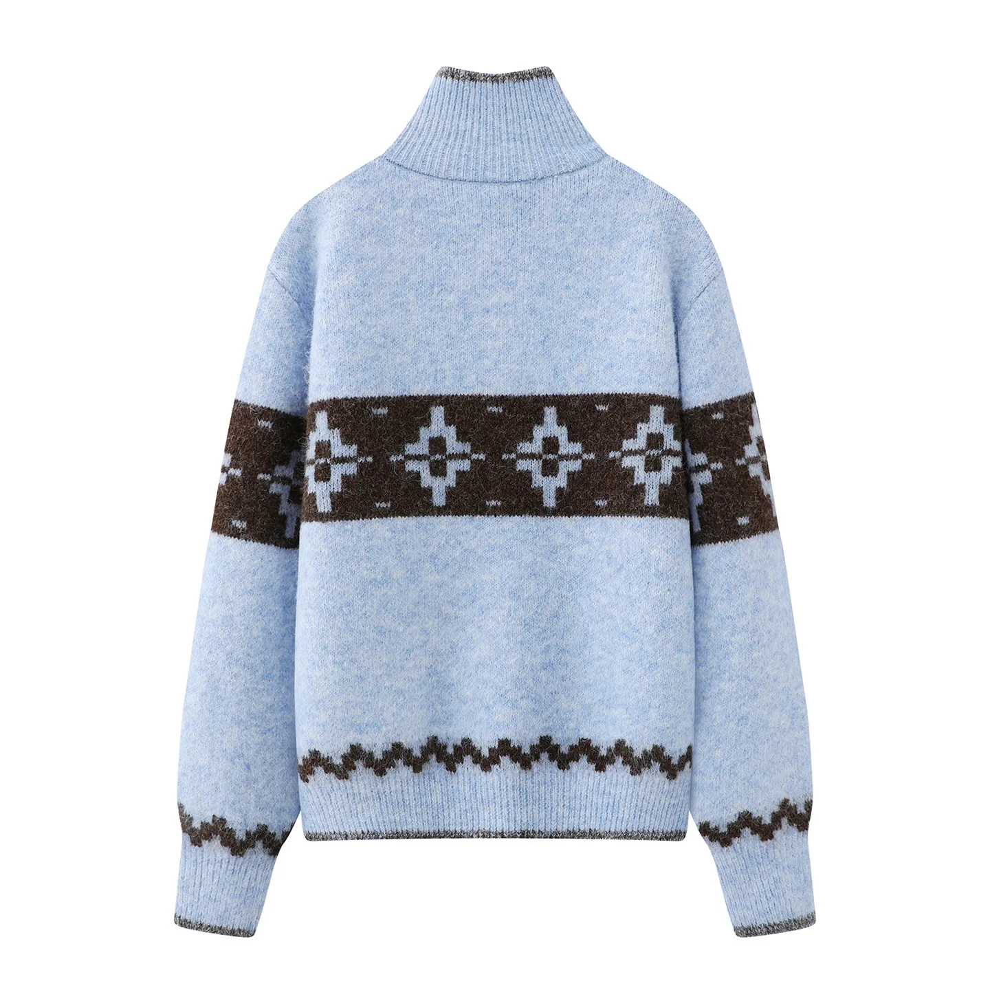 Giacca invernale in maglione jacquard a collo alto da donna con fibbia in corno Fair Island 2511-15a