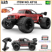 KF18 1/14 2.4G 4WD 55KM/H Brushless High Speed Off-Road Vehicle Drift All Terrain With LED Lights Large Tire Drift Racing Truck
