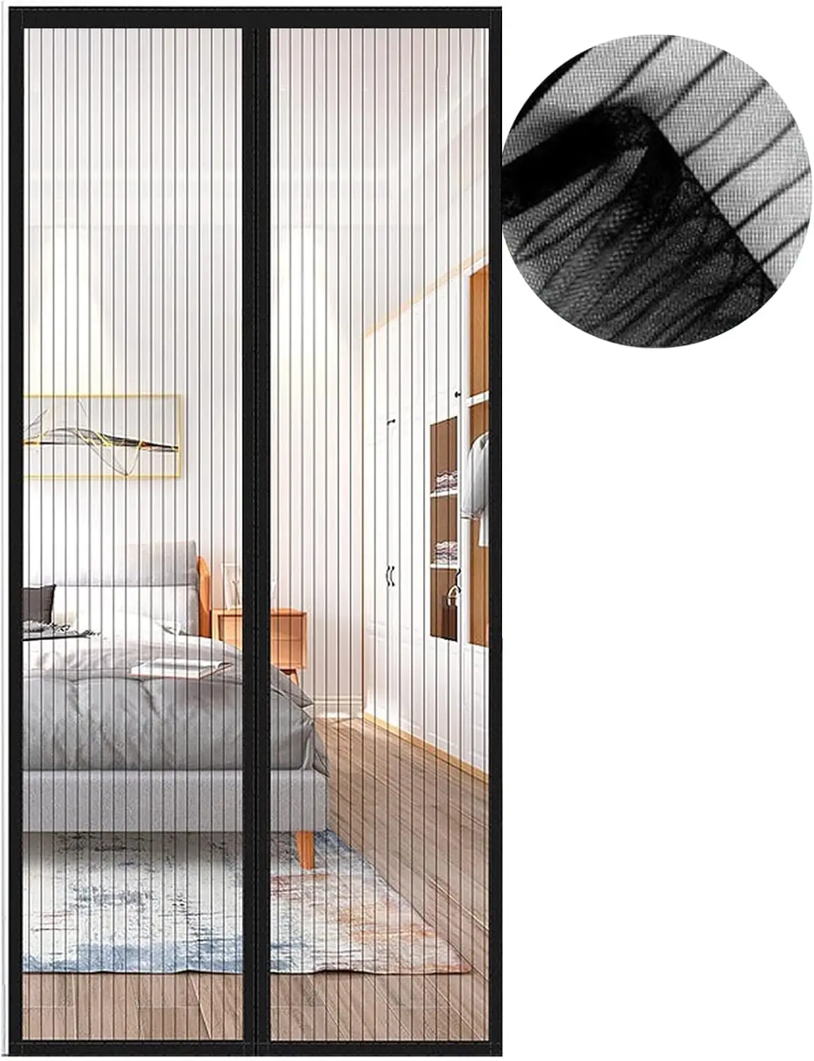 Magnetisch muggengaas voor insecten, stevig 180x210 cm, zwart - balkonmuggengaas, insectengaas, magnetisch gordijn, terras muggengaas, anti-muggen, klittenbandgaas, deurmuggengaas