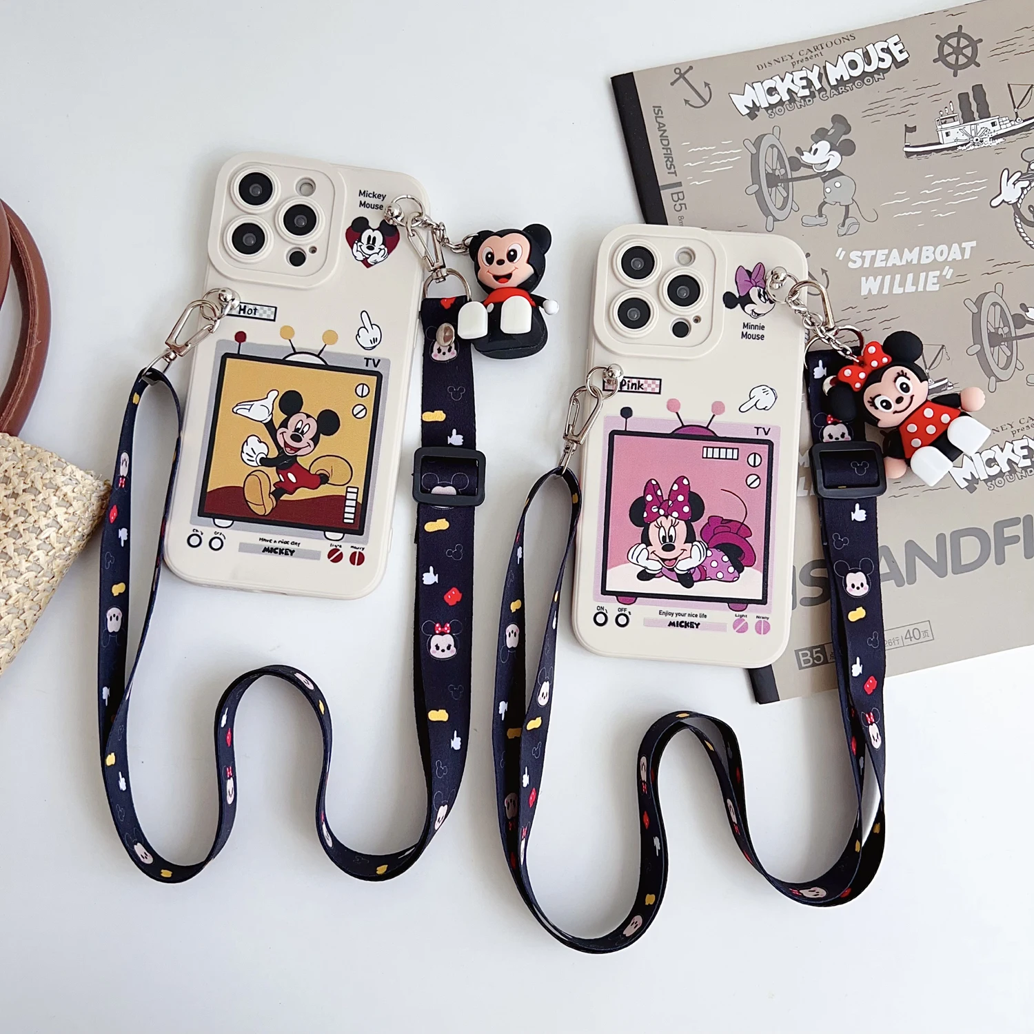 สําหรับ Samsung Galaxy A16 A06 A26 A56 A04E A05 A05s A15 A25 A35 A55 ทีวี Minnie กรณีผู้ถือเชือก