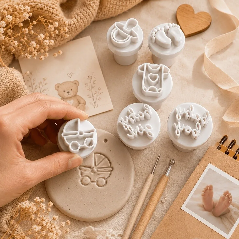 6Pcs/set New Theme Clay Stamp Plastic Emboss Print Cookie Press Reusable Clear Pattern Dough Mold For Bake Decor