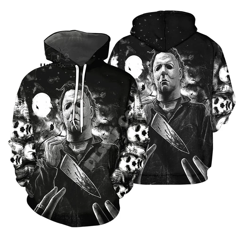 Cosplay Halloween Horror Terror Movie Michael Myers Vintage Retro Graffiti 3DPrint Pullover Streetwear Casual Jacket Hoodies N12