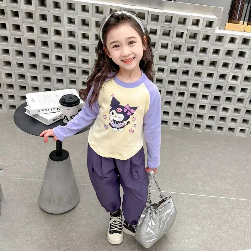 

2Pcs New Sanrio Kawaii Anime Kuromi Long-Sleeved Pants Girl Heart Cartoon Cute Autumn Babys Clothes Sweet Hoodie Gift for Kids