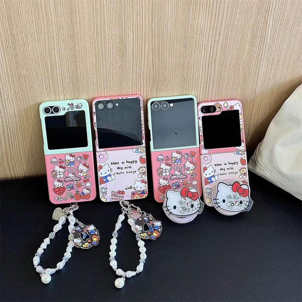 

New Hellokitty pink phone case for Samsung Galaxy Z Flip7 Flip6 4 3 Flip5 flip4 fundas For Magsafe stand cute protective cover