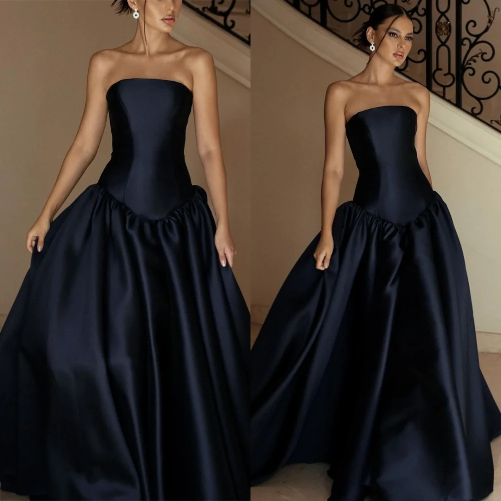 

Customized High Quality Satin Evening Dresses Fashion Strapless Sleeveless Homecoming Dresses Classic Special Occasion Gowns