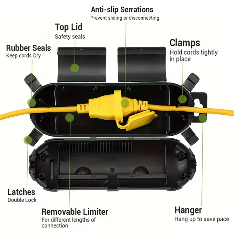 Extension Cord Plug Connection Protective Safety Cover, Water-Resistant Indoor Outdoor,String Holiday Christmas Lights Tools Fan