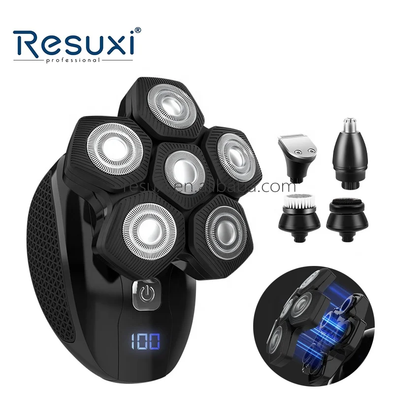 

Resuxi LM180 Роторная бритва, набор для ухода за бородой, водостойкая бритва с магнитным притяжением для бороды для мужчин, беспроводная электрическая бритва для лысины 5 в 1