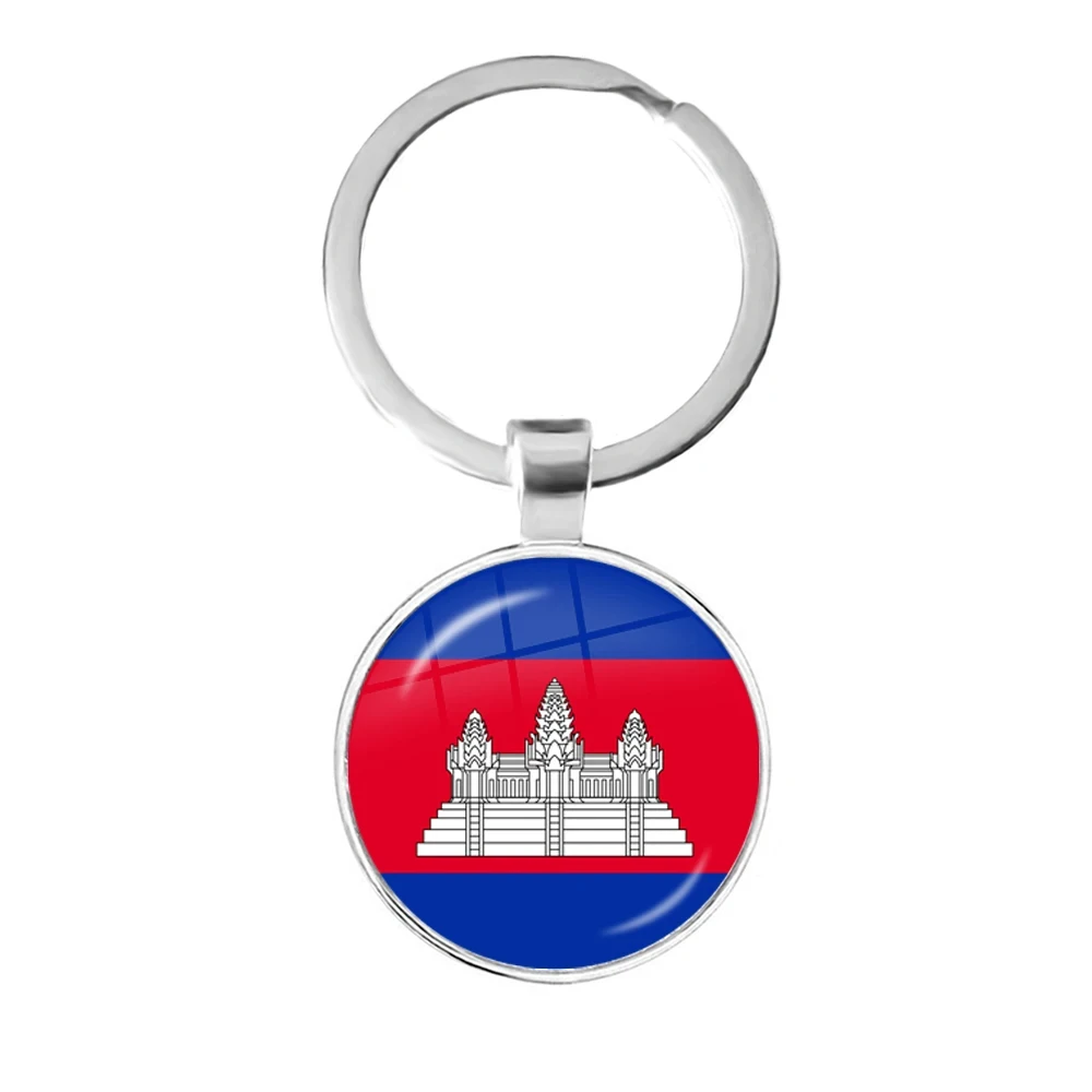 Flag Glass Keychain Palestine, Thailand, Cyprus, Egypt, Colombia, Tunisia, Austria, Iceland, Cambodia Keychain