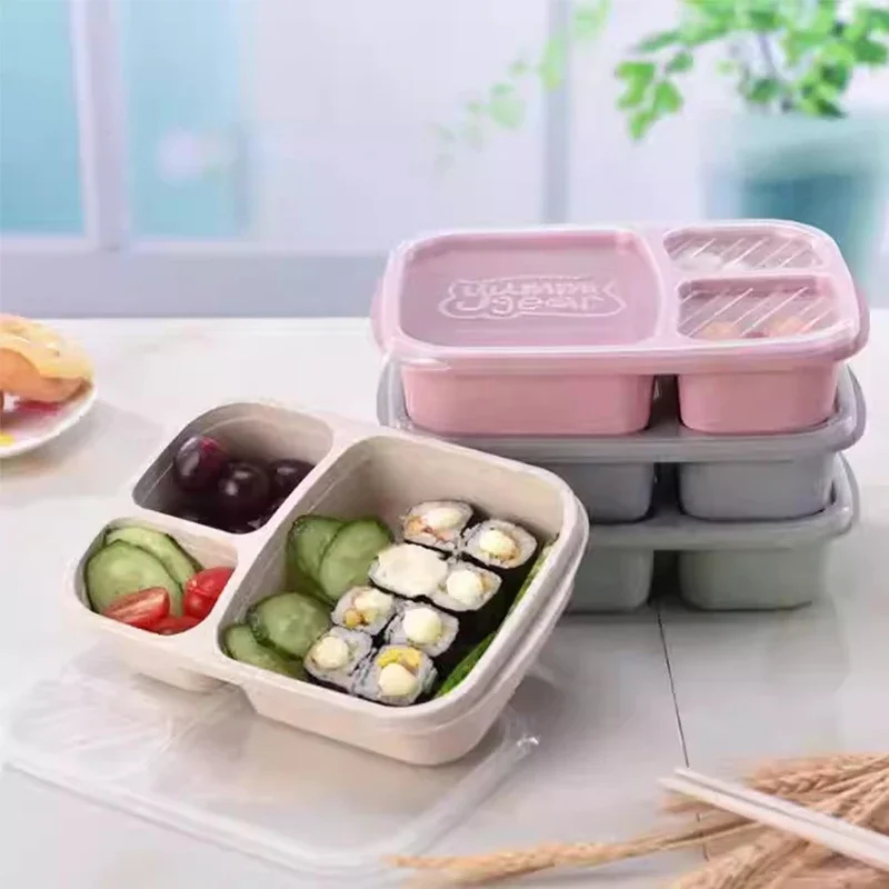 Microwave Lunch Box Wheat Straw Dinnerware Food Container Children Kids School Office Travel Bento Box Lunch Bag Storage