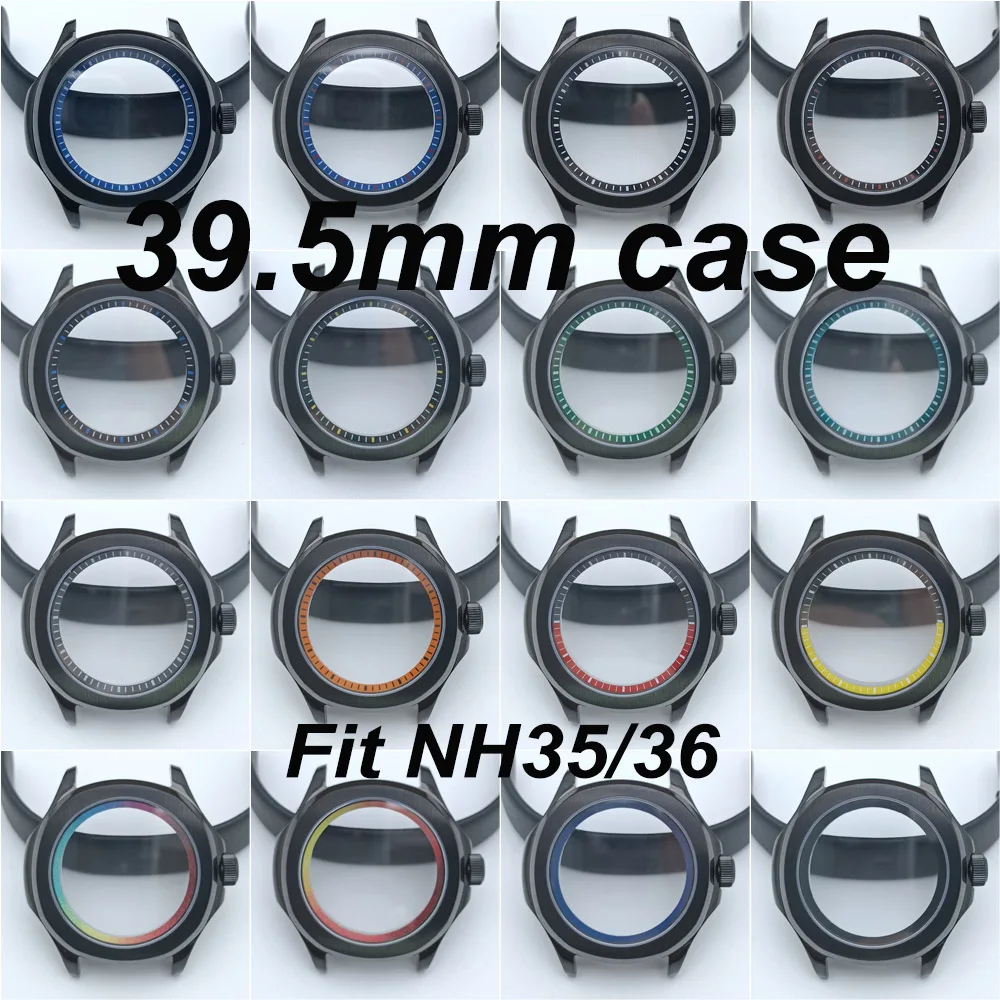 

39.5mm watch black case have inner plastic ring Fit N H35 36 movement Watch Parts For Sapphire Glass Wristwatches Watch Box