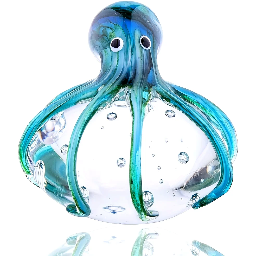 

Handmade Octopus Blown Glass Figurine Paperweight Ornament Cute Sea Animal Home Decor Gift for Christmas Birthday Office Party