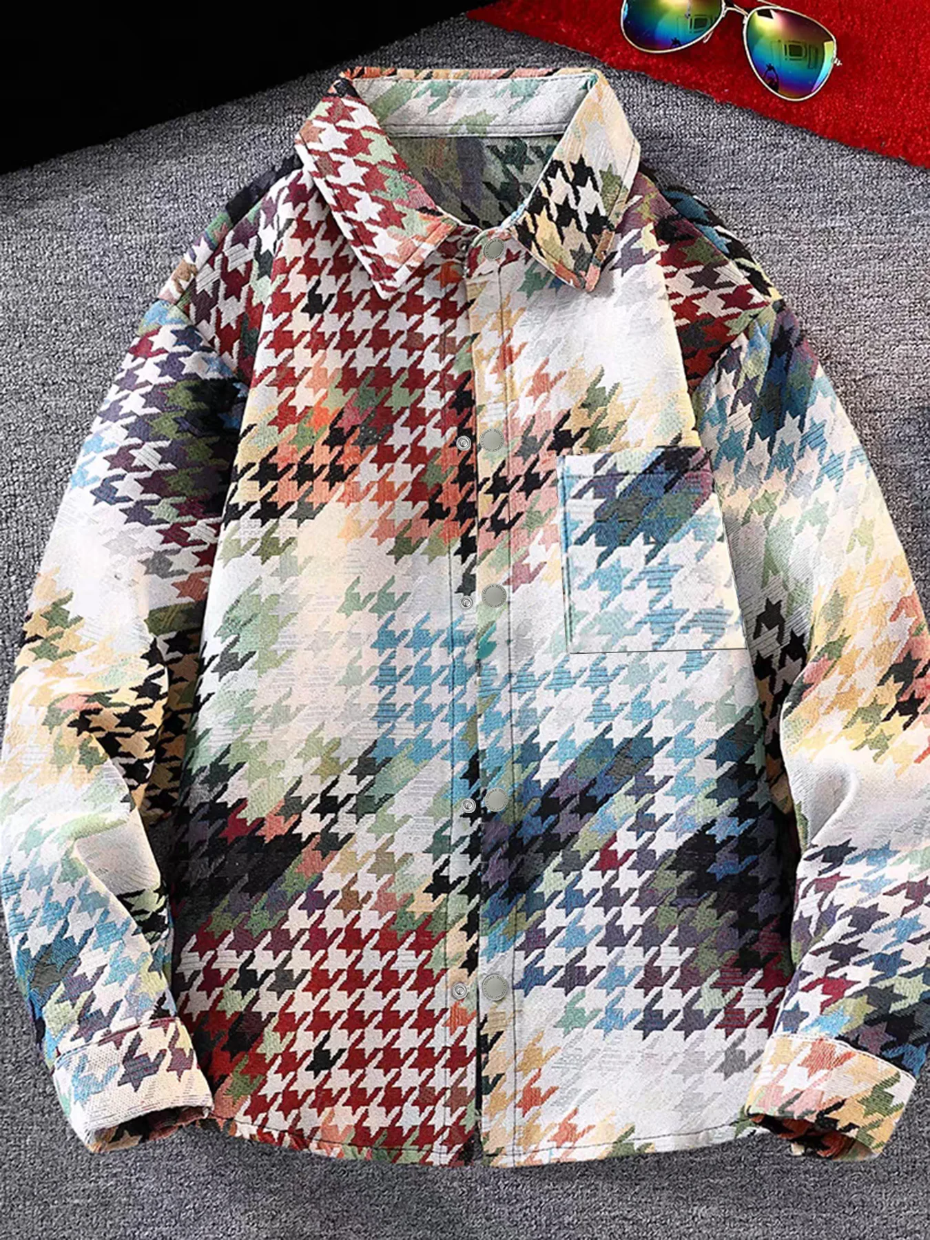 

Американская градиентная куртка с узором «гусиные лапки», мужская осенняя куртка с длинными рукавами, новая высококачественная красивая клетчатая куртка, мужская куртка