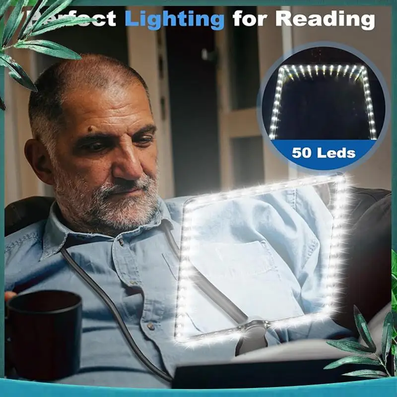 (NEW) 5X Hands Free Magnifying Glass With 50 LED Light,Gooseneck Page Magnifier For Senior Low Vision Reading,Repairing,Sewing