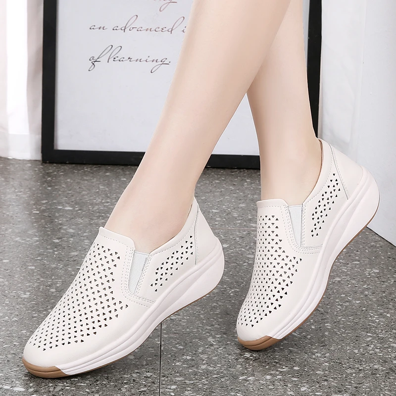 Hollow Elastic Women sneakers Slip On Larger Size Summer Wedges Outsole Ladies Shoes Sneakers Breathable loafers shoes for Woman