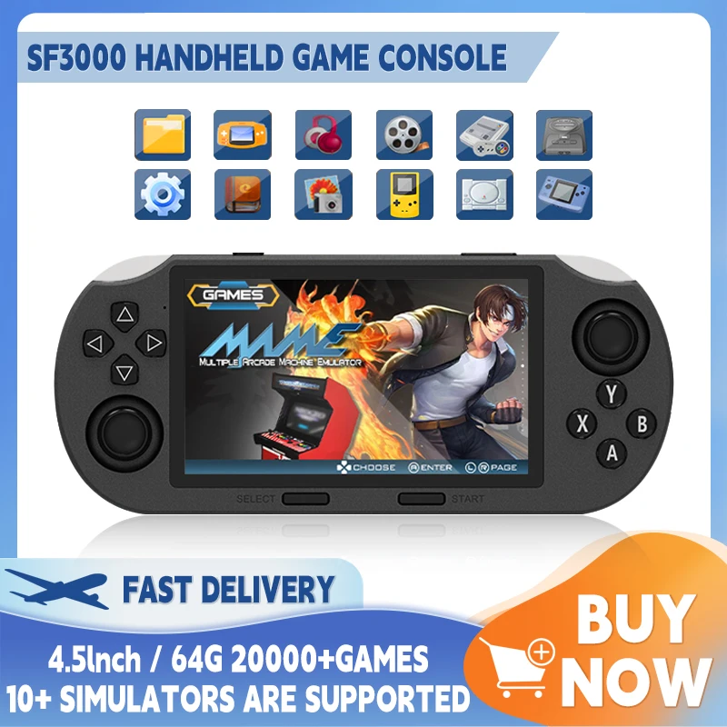 

SF3000 Portable Handheld Game Console 4.5 Inch IPS Screen Retro Video Game Player 64G Built-in 20000+ Games Gift For Kids