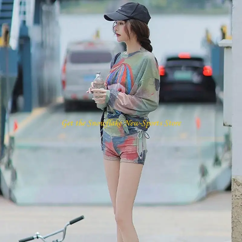 E56D Women Swimming Costume Set 3 Pcs Swimwear with Cover Up Push Up Swimsuits Korean Styles Bathing Suit for Beachwear