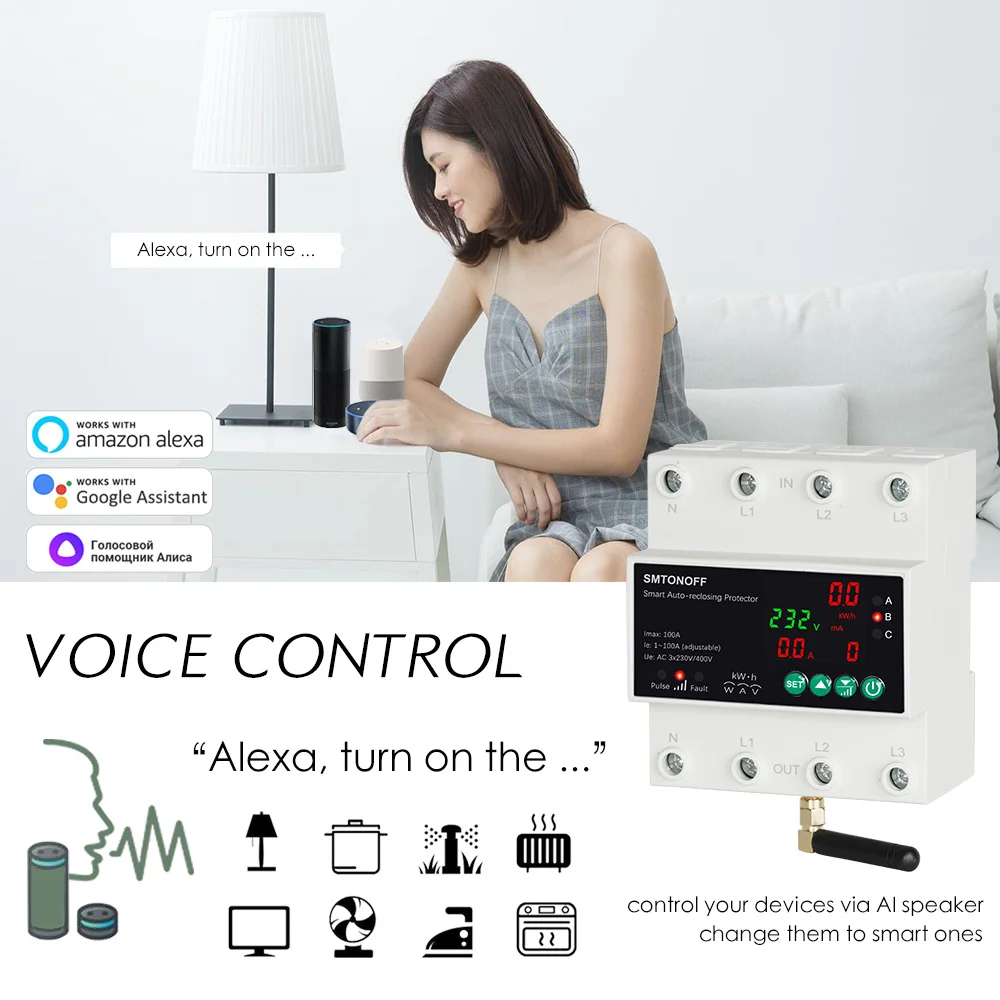 Tuya WiFi Drei Phase 4P 100A Auto-Wiedereinschaltung Über Unter Spannung Schutz Prepaid Meter Timer Schalter Stimme fernbedienung – Detail 8