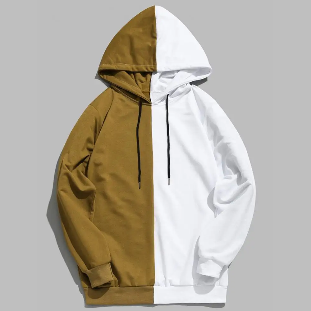 Long Sleeve Drawstring Pullover Hoodie Unisex Autumn Winter Color Matching Casual Pullover Hoodie Hooded Sweatshirt for Work