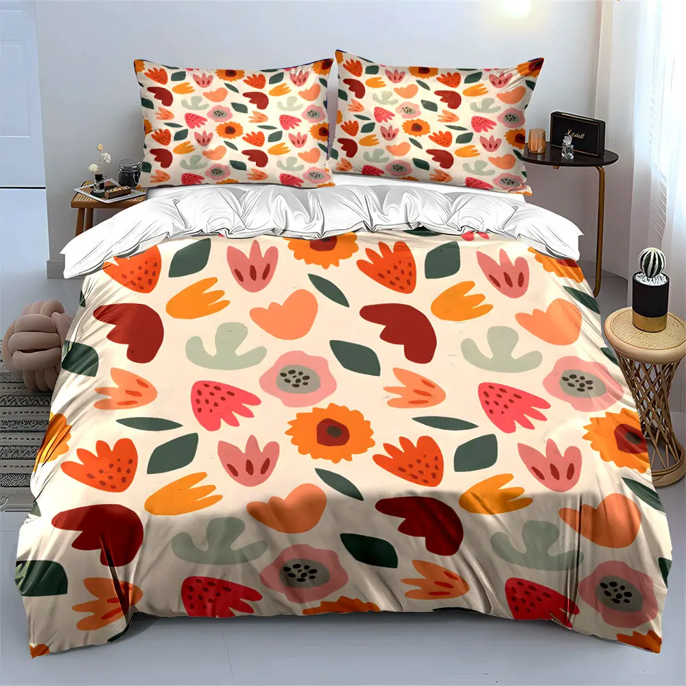 Minimalist floral and leaf pattern Print Soft Comfortable Duvet Cover Bedding Set Included 1*Duvet Cover 2*Pillowcases 3