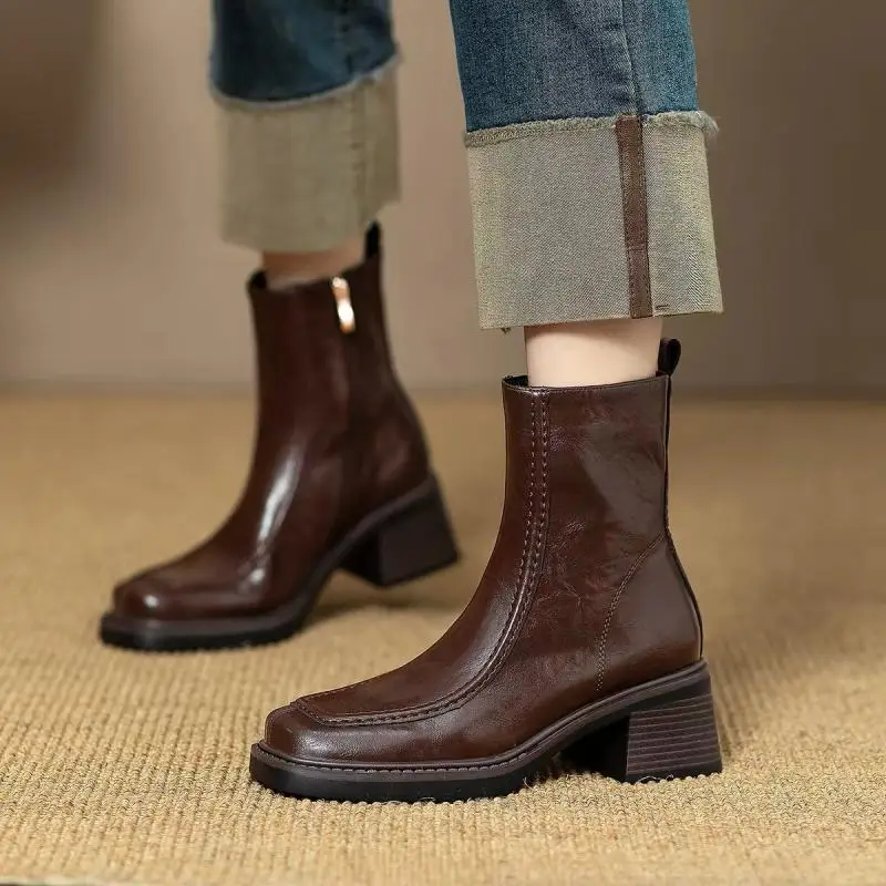 bottines-noires-a-talon-epais-retro-francaises-pour-femme-hiver-2026-bottines-courtes-elegantes-a-bout-carre-en-cuir-pu-bottines-vintage-pour-femme