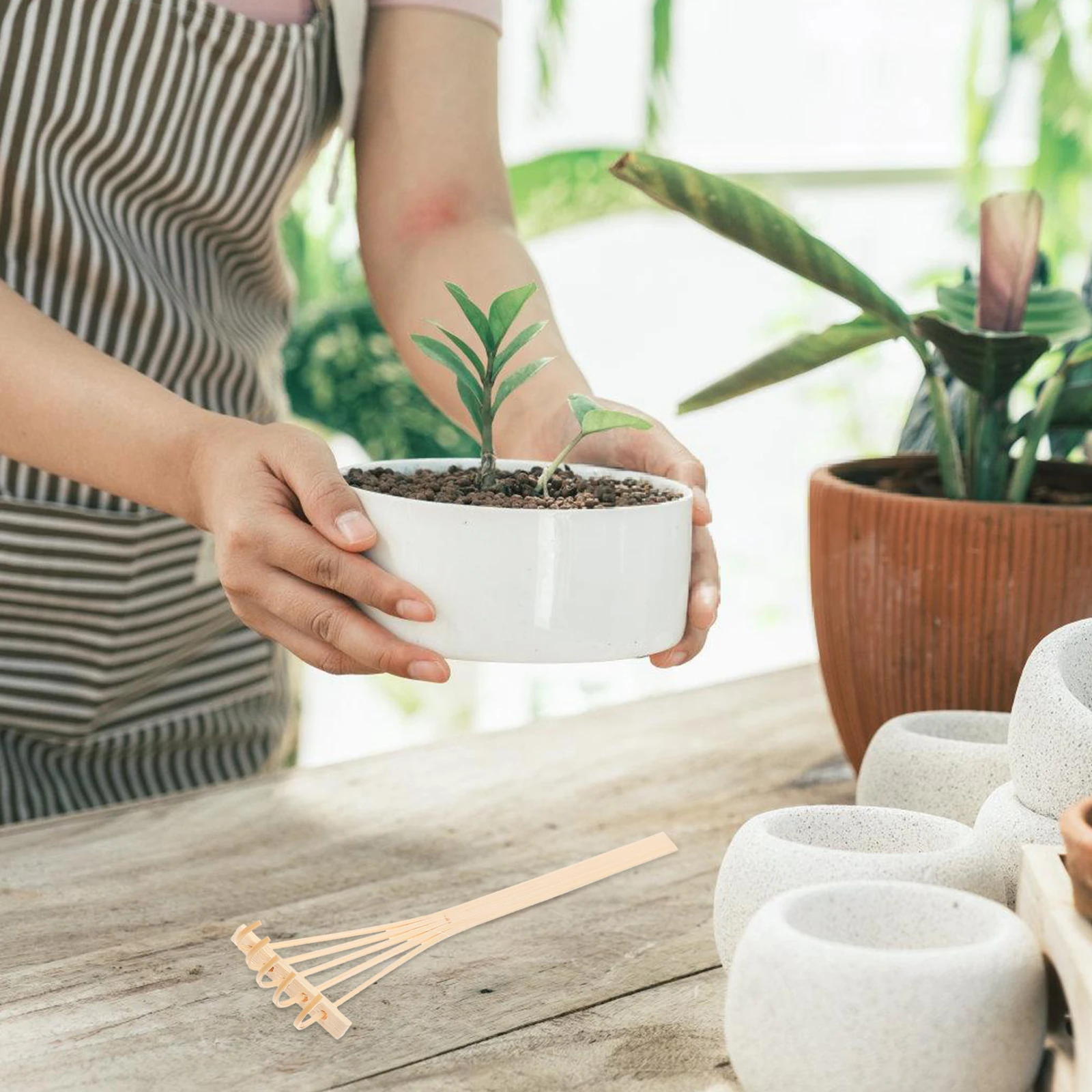 

4pcs Bamboo Rake Mini Size Sand Rock Rake Small Garden Potted Plants Flower Planting Succulent Indoor Plants Portable