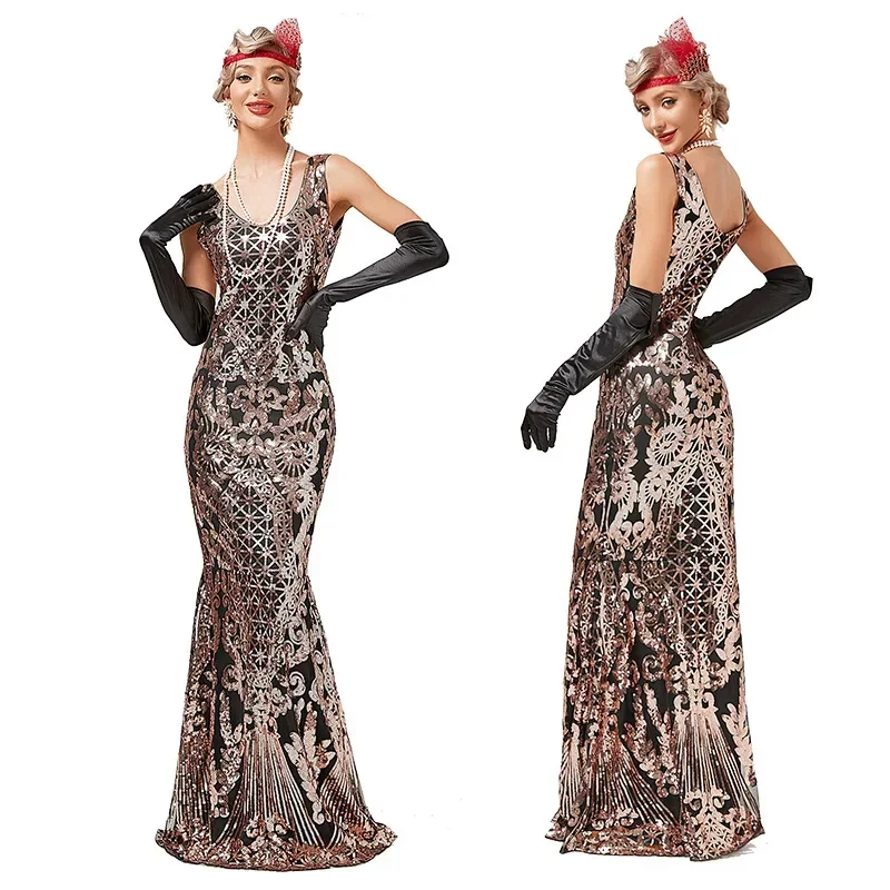 

New sequined dress, banquet light luxury evening dress skirt, long slim temperament fishtail skirt