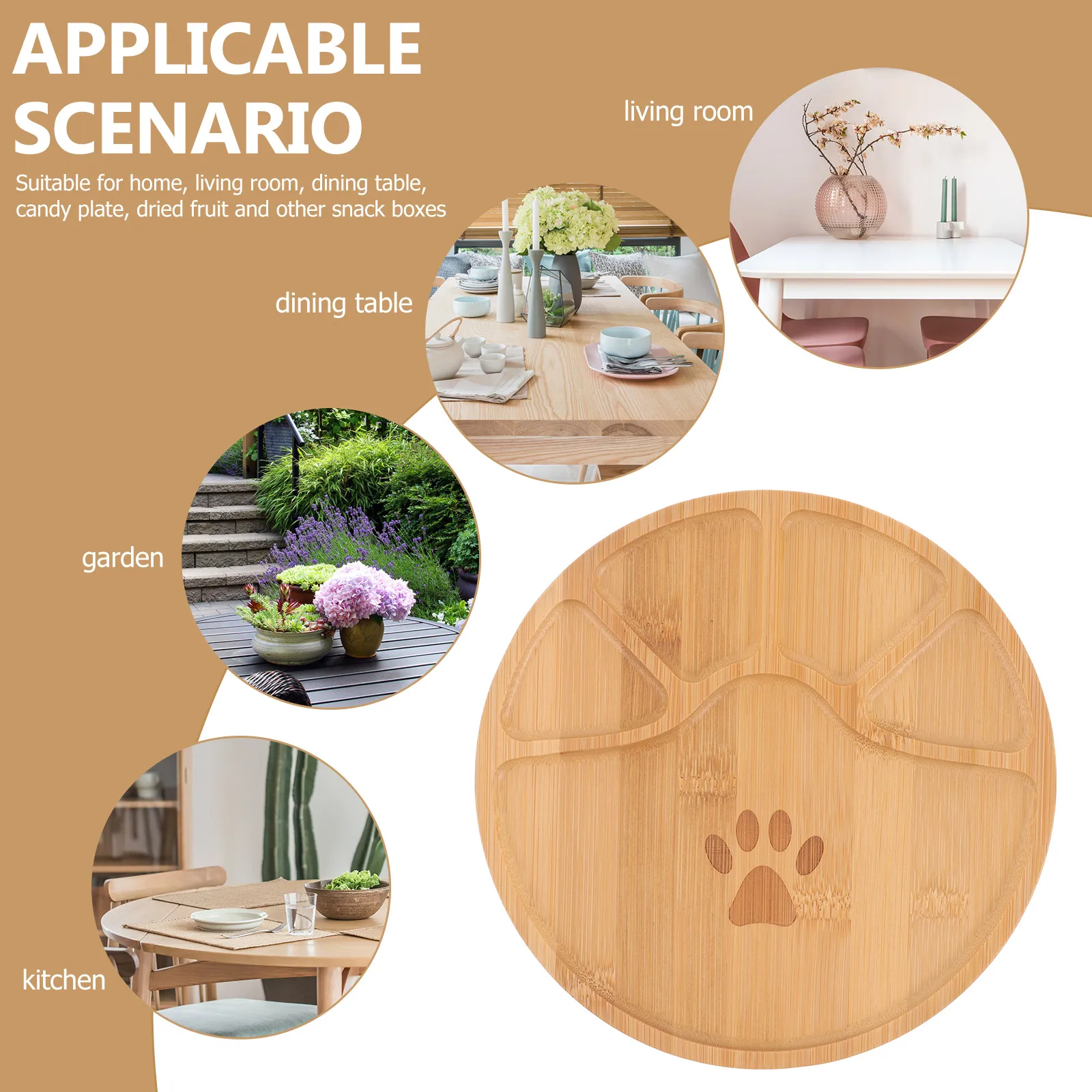 

Wooden Serving Platter Snack Fruit Plate Compartment Multi-Grid Biscuits Storage Round Board Kitchen Plate Dry Fruit Dish