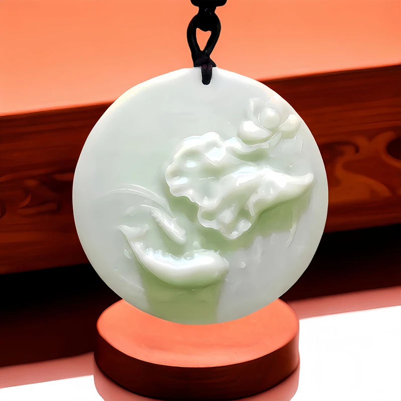 

Natural Real Jade Lotus Pendant Necklace Vintage Gifts for Women Men Luxury Charm Fashion Talismans Carved Jewelry Designer