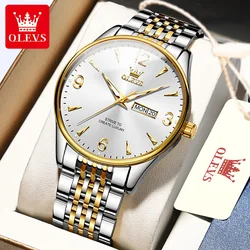 OLEVS 2928 Simple Quartz Dress Watch For Men Number Scale Waterproof Stainless Steel Man Watches Week Date Display Hand Clock