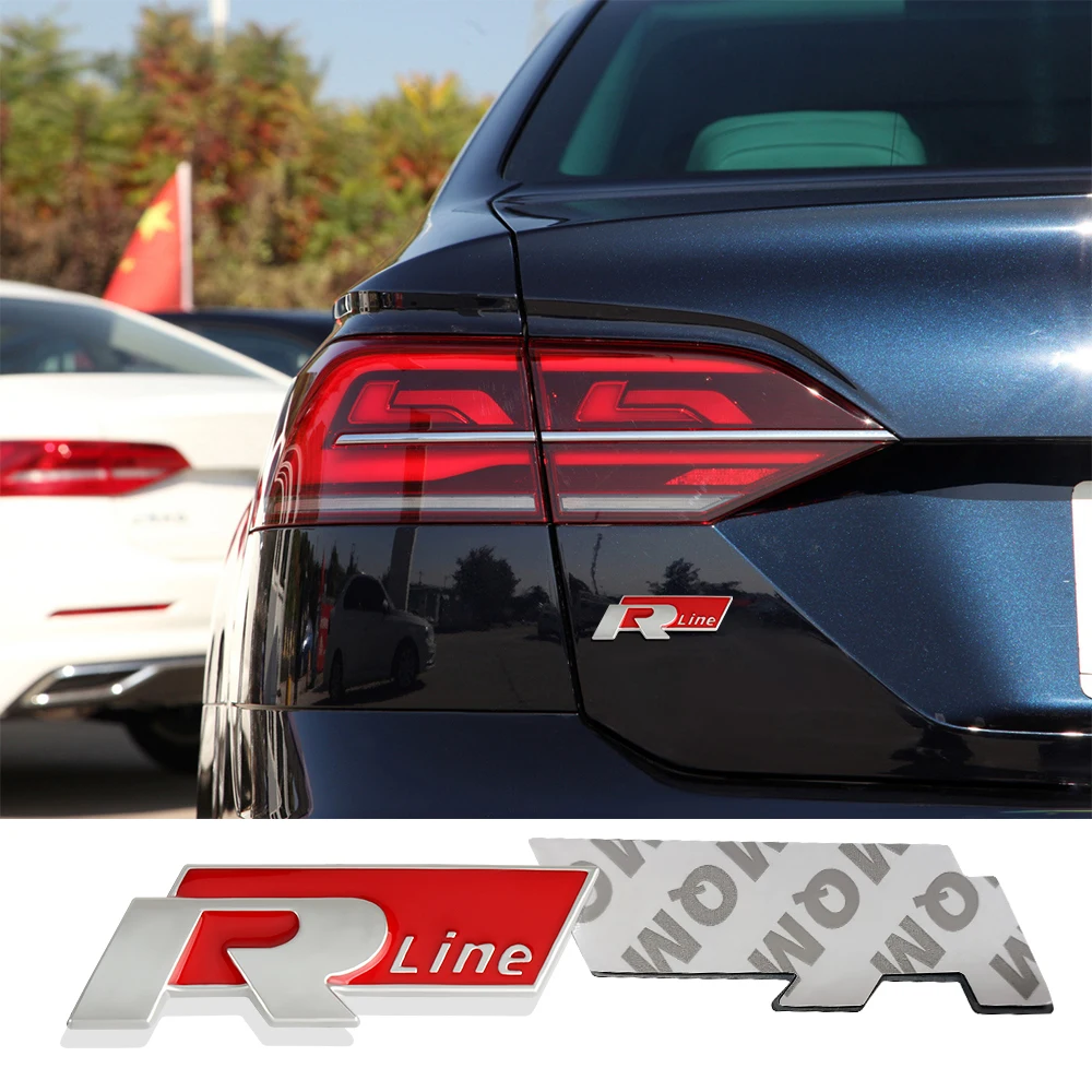 Etiqueta engomada del emblema del maletero de la parrilla delantera del coche 3D para R Rline Logo insignia pegatinas VW Polo Passat B5 B7 Golf