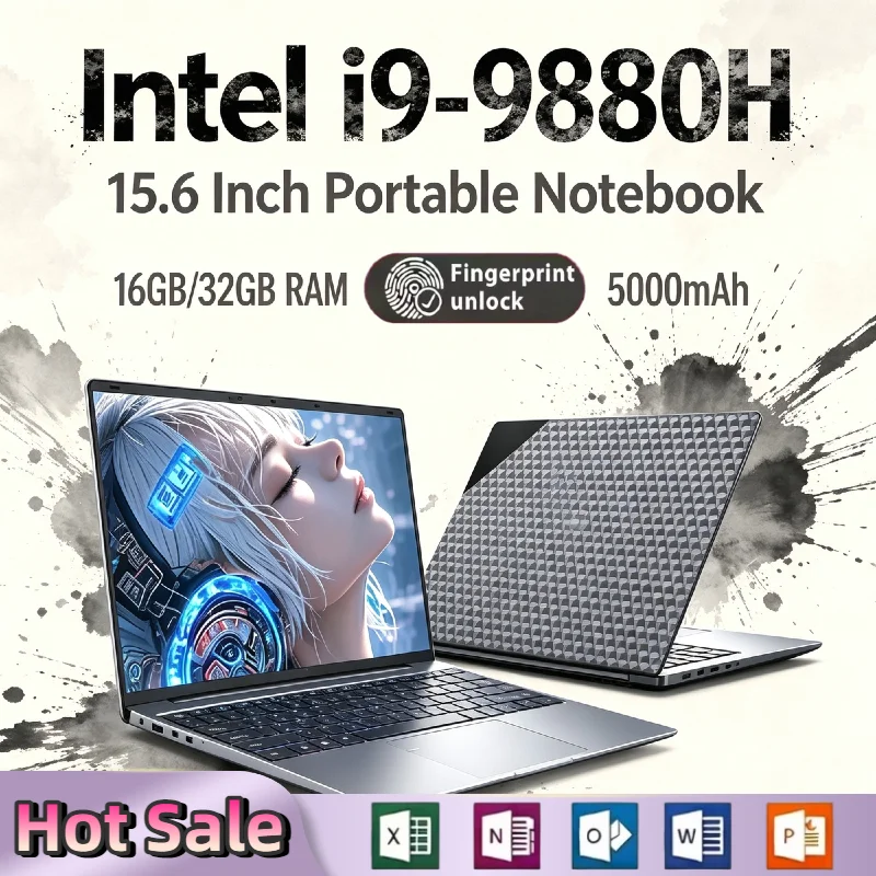 Intel Core i9 9880H 15.6 Inch Ultra Slim Laptop 8C 16T 2.3GHz 4.8GHz Turbo Fingerprint Backlit Keyboard Office Home Pro Max